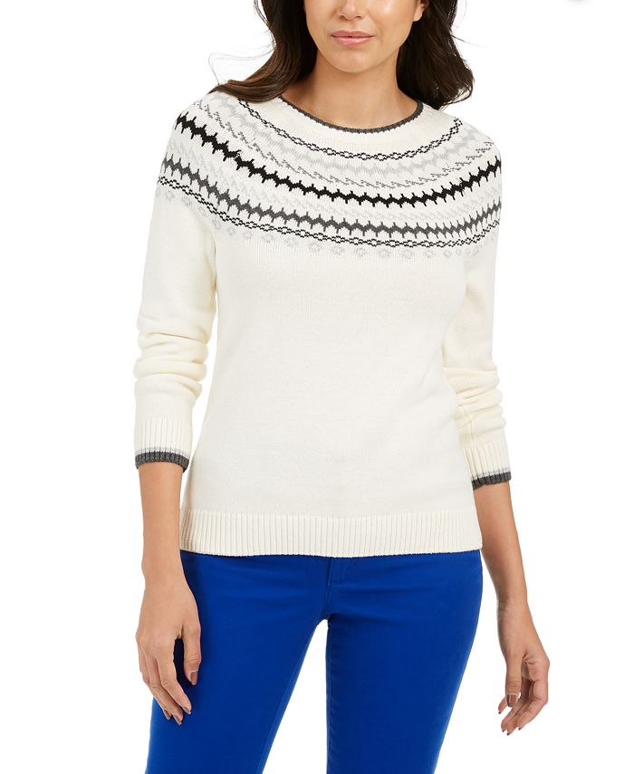 Suéter estampado feminino Charter Club, branco, tamanho pequeno GG