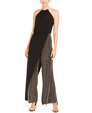 MSK Women's Metallic Stripe Blouson Walk Through Jumpsuit Black Size 10