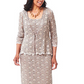 Vestido de noite feminino R &amp; M Richards com lantejoulas e decote redondo, tamanho 14, marrom