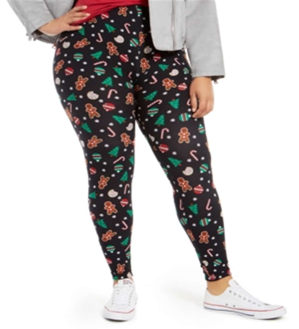 Leggings estampadas da moda feminina Planet Gold, pretas, tamanho 2X