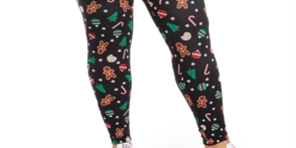 Leggings estampadas da moda feminina Planet Gold, pretas, tamanho 2X
