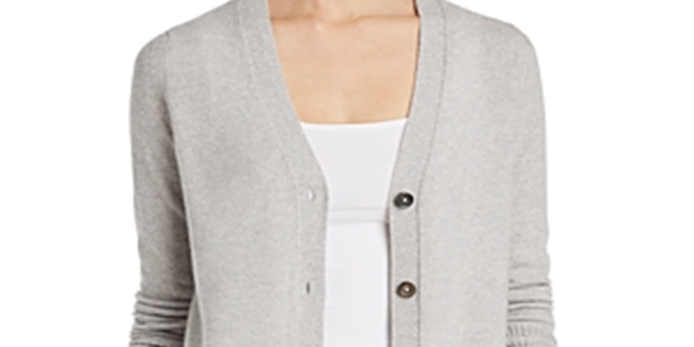 Cardigan Grandfather Feminino Cashmere C By Bloomingdale's Cinza Tamanho P