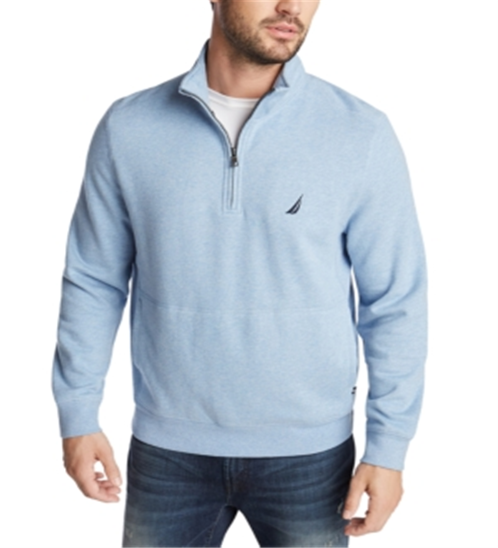 Pulôver masculino Nautica de lã camurça com zíper de um quarto, azul, tamanho pequeno