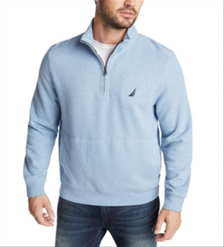 Pulôver masculino Nautica de lã camurça com zíper de um quarto, azul, tamanho pequeno