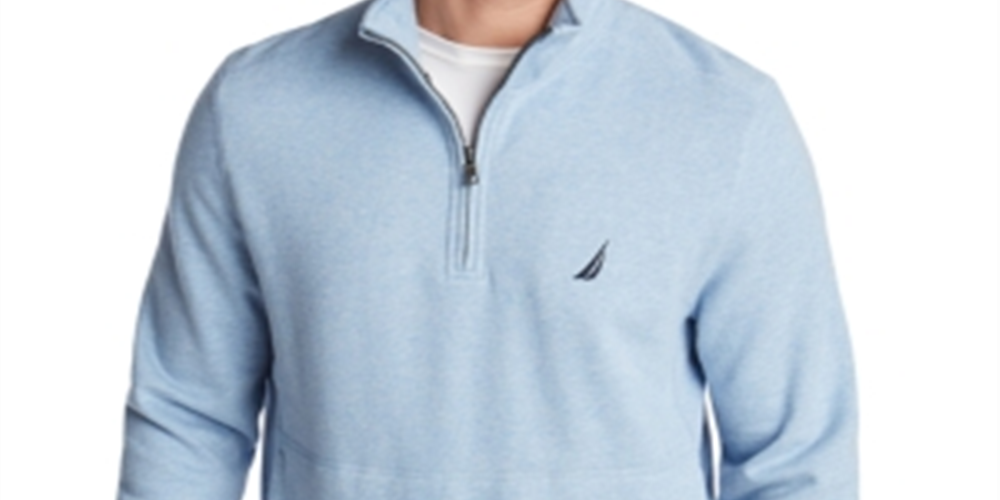 Pulôver masculino Nautica de lã camurça com zíper de um quarto, azul, tamanho pequeno