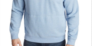 Pulôver masculino Nautica de lã camurça com zíper de um quarto, azul, tamanho pequeno