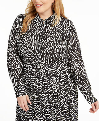Vestido-camisa estampado plus size feminino Alfani, preto, tamanho 24W