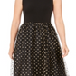 Vestido de festa Calvin Klein feminino, sem mangas, com zíper e glitter, decote joia, abaixo do joelho, estilo flare, preto, tamanho 16