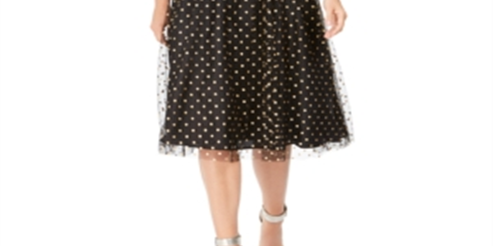 Vestido de festa Calvin Klein feminino, sem mangas, com zíper e glitter, decote joia, abaixo do joelho, estilo flare, preto, tamanho 16