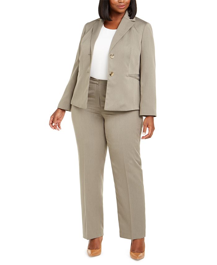 Le Suit Calça Feminina Listrada Corto Perna Reta Marrom Tamanho 14W