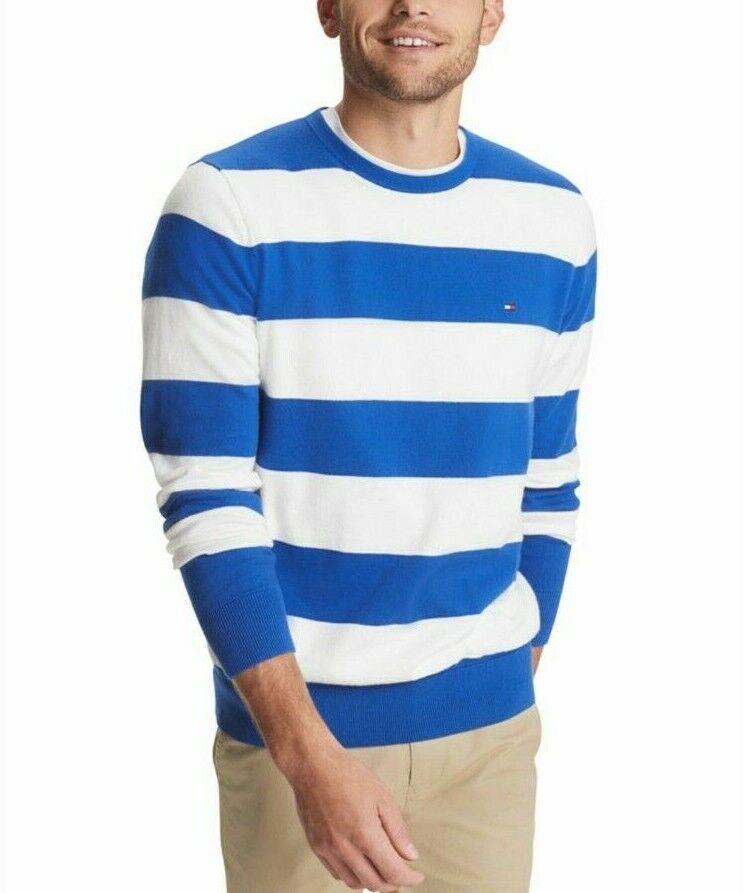 Suéter listrado masculino Tommy Hilfiger Signature Rugby azul tamanho XXL
