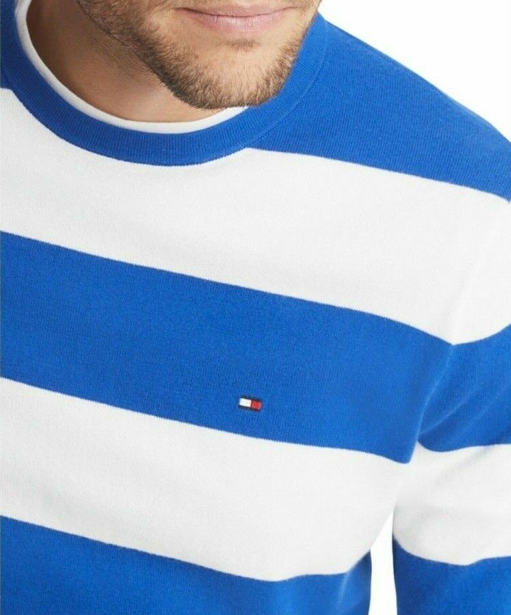 Suéter listrado masculino Tommy Hilfiger Signature Rugby azul tamanho XXL