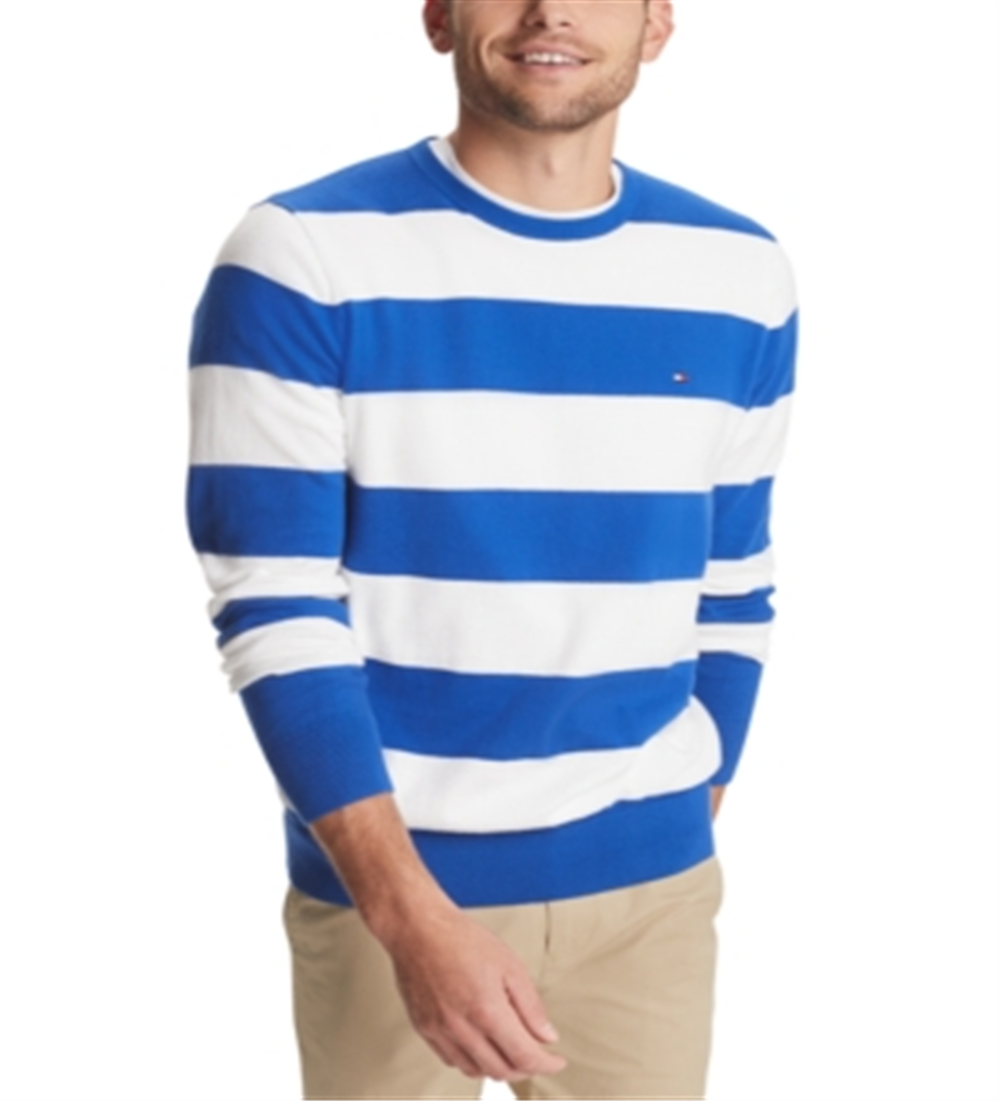 Suéter listrado masculino Tommy Hilfiger Signature Rugby azul tamanho XXL