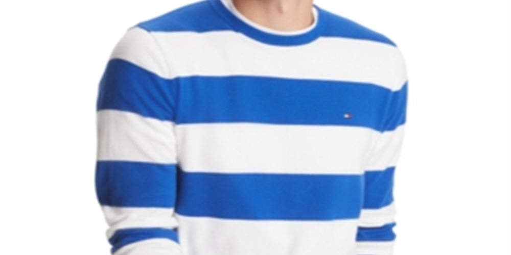 Suéter listrado masculino Tommy Hilfiger Signature Rugby azul tamanho XXL