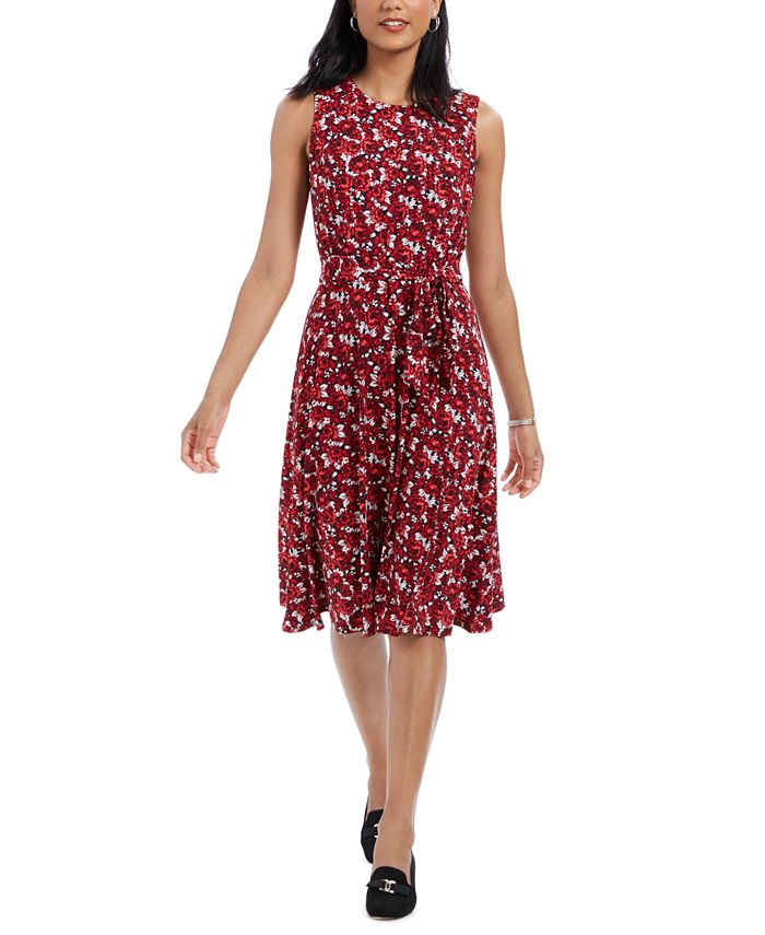 Vestido midi com estampa floral feminino Charter Club, vermelho, tamanho pequeno GG