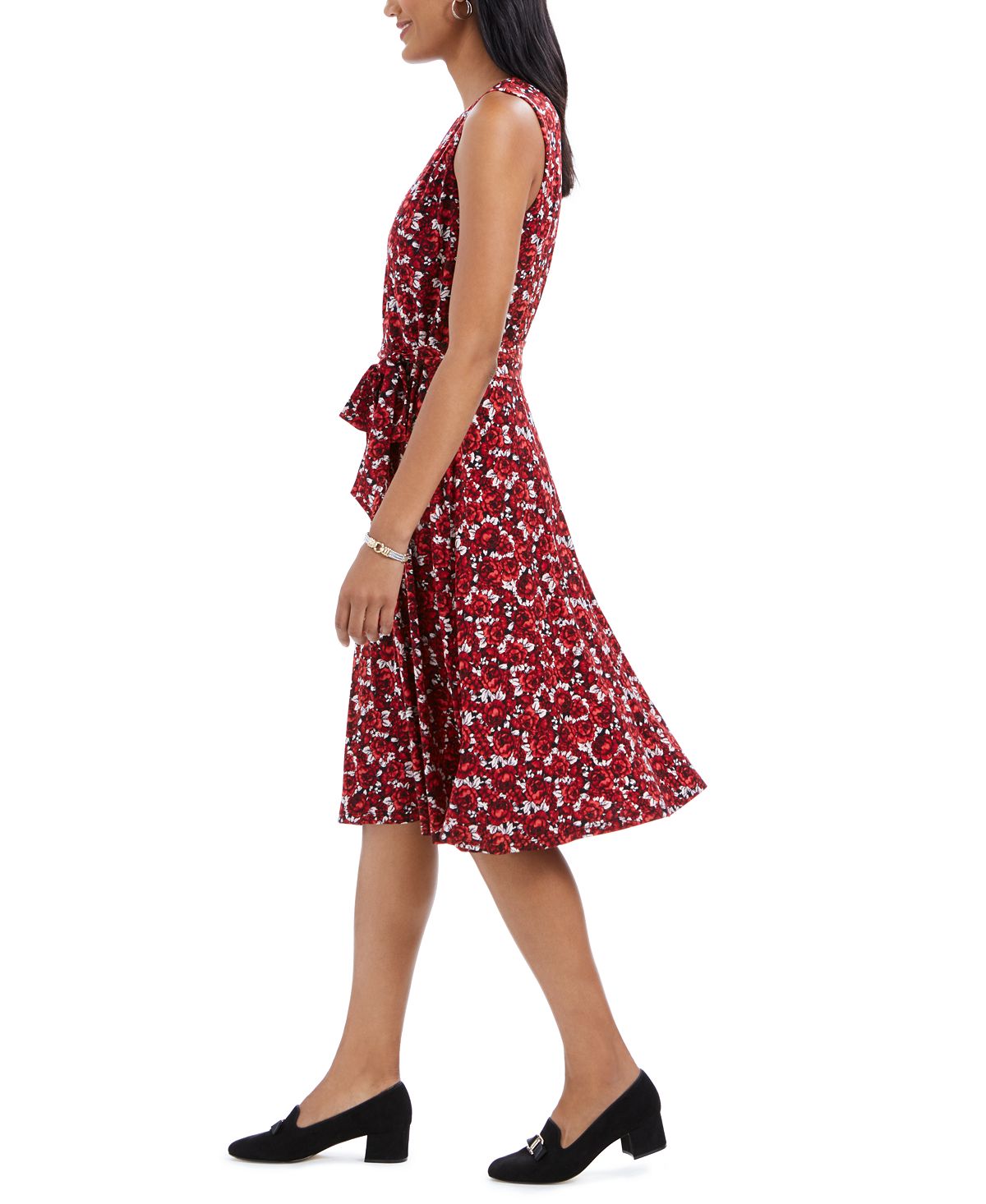 Vestido midi com estampa floral feminino Charter Club, vermelho, tamanho pequeno GG