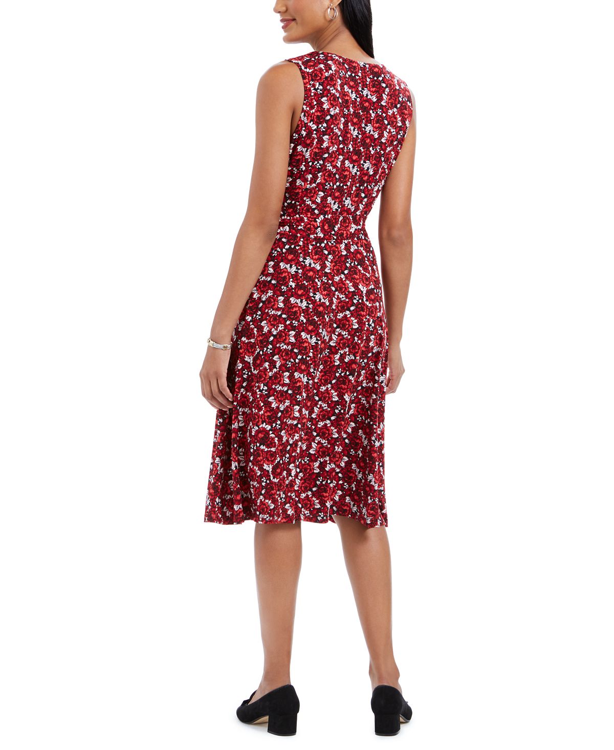 Vestido midi com estampa floral feminino Charter Club, vermelho, tamanho pequeno GG