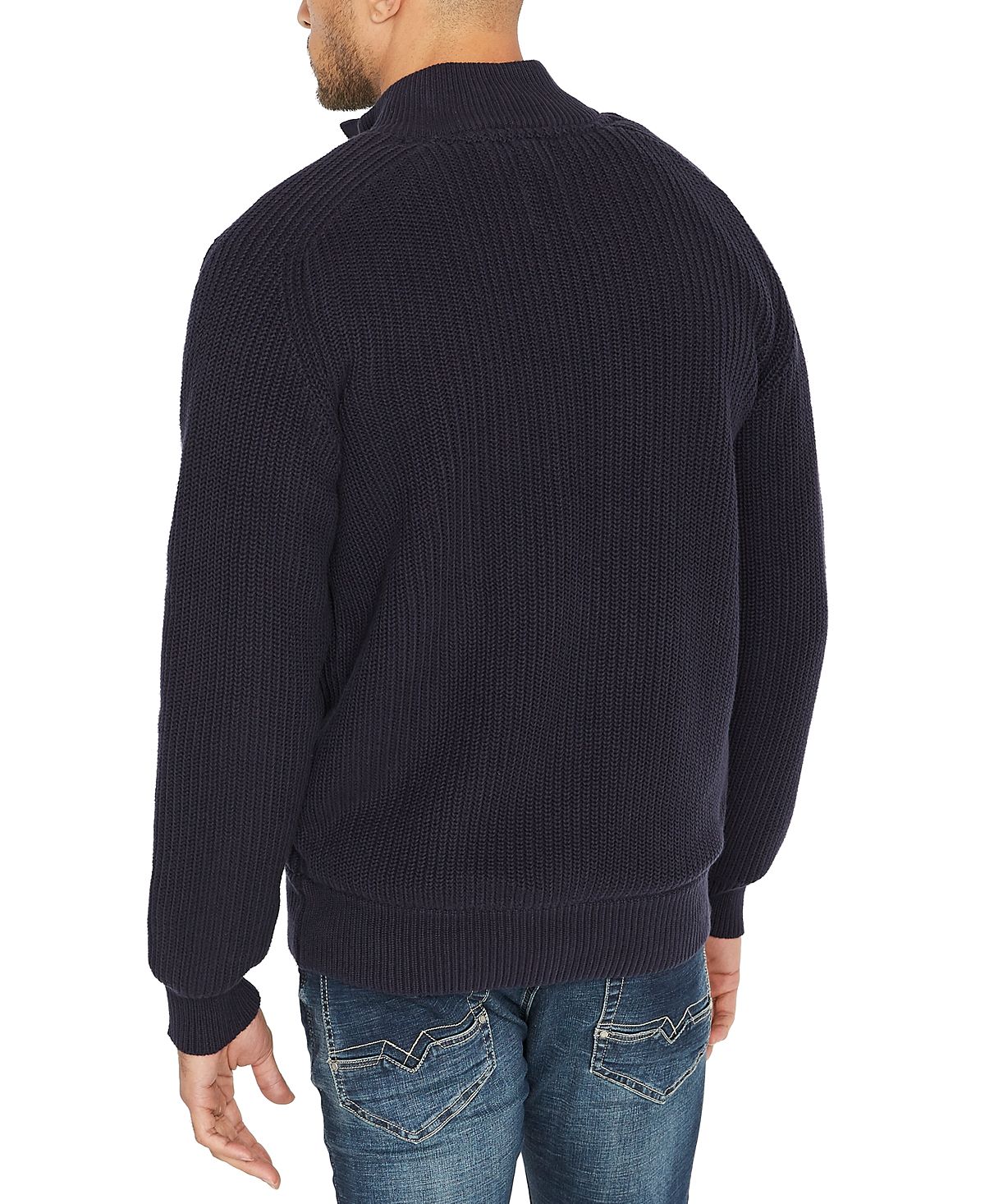 Buffalo David Bitton Suéter Masculino Cardigan Com Capuz Canelado Azul Tamanho X-G