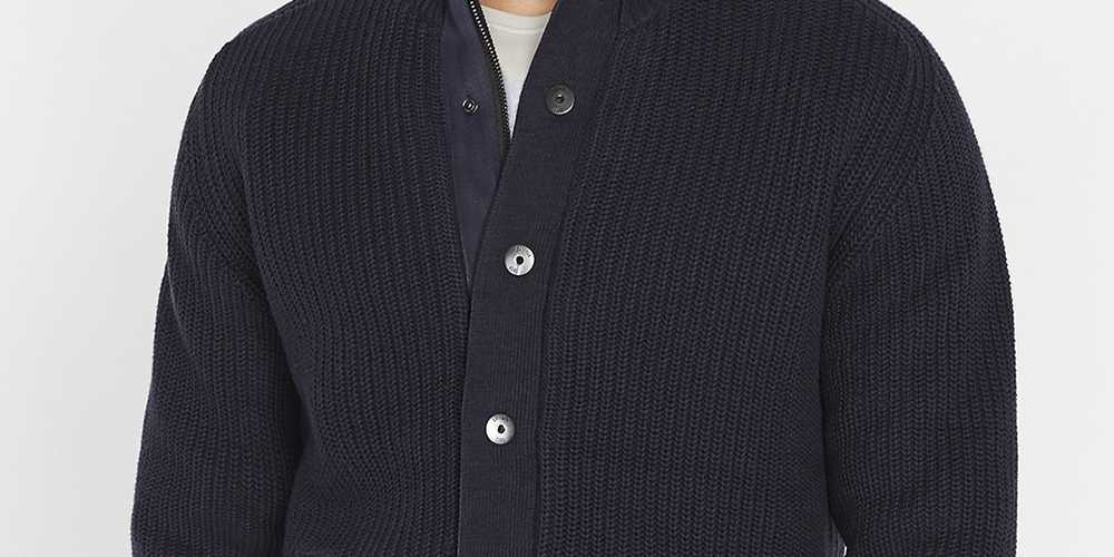 Buffalo David Bitton Suéter Masculino Cardigan Com Capuz Canelado Azul Tamanho X-G