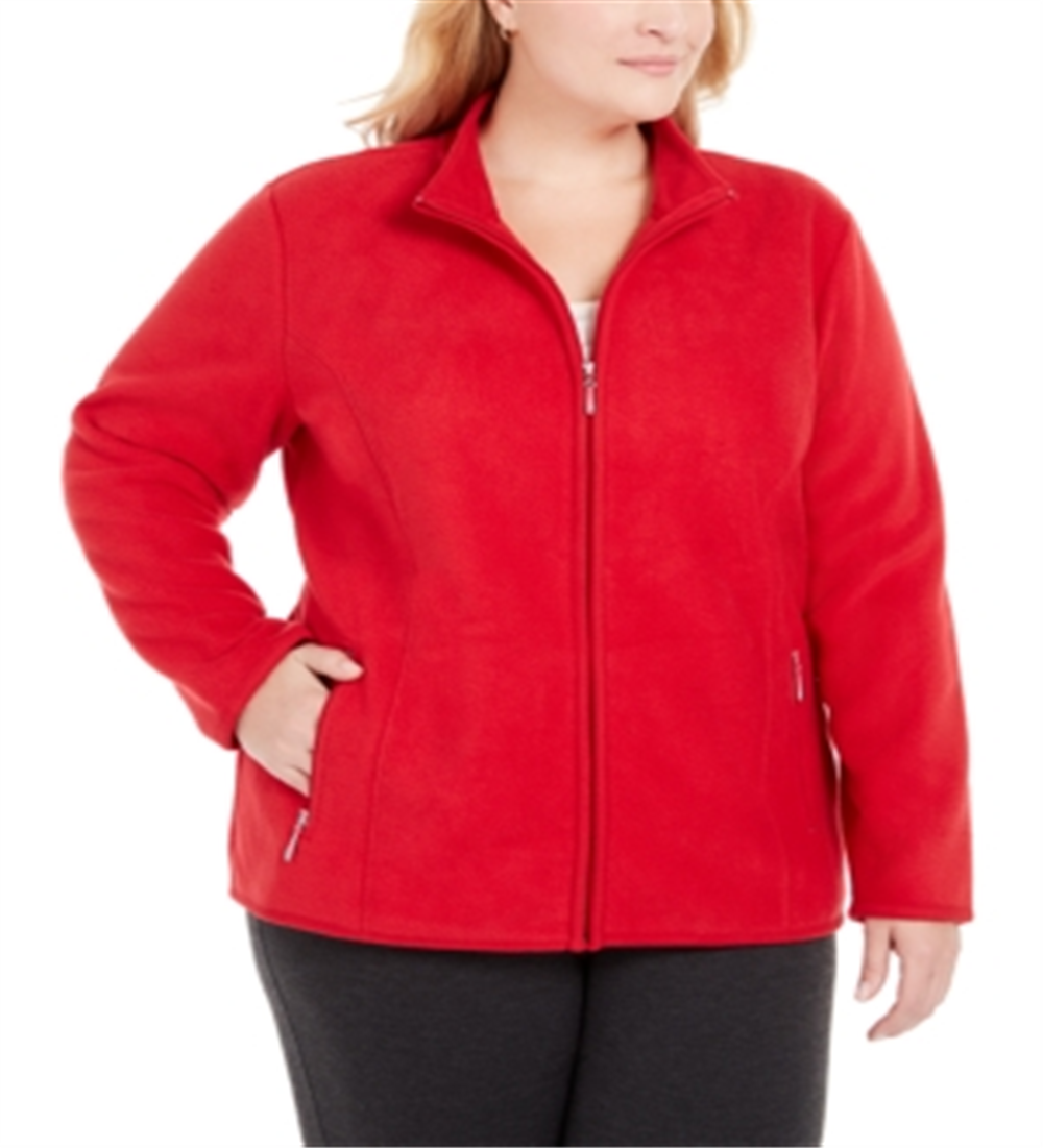 Jaqueta esportiva feminina Karen Scott Plus Zeroproof Fleece Performance, vermelha, tamanho 1X