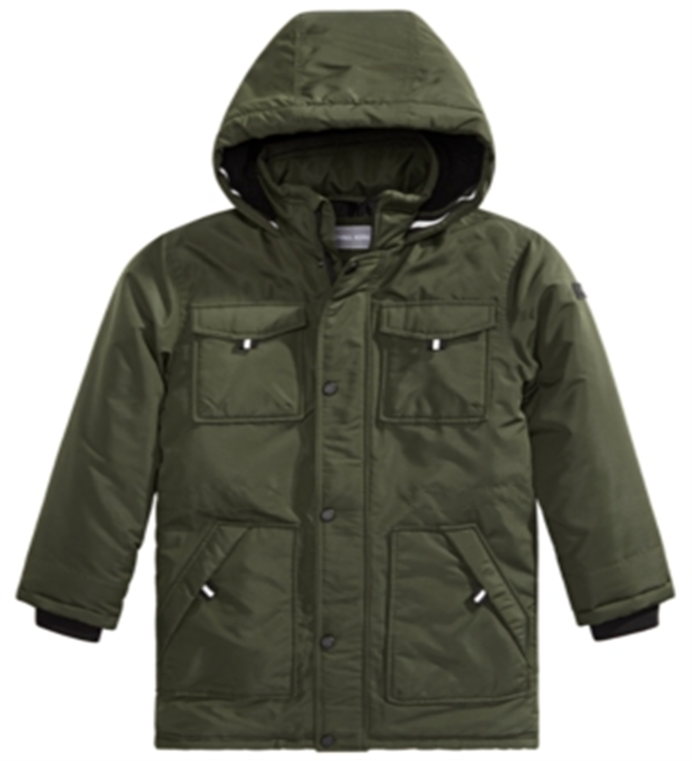 Jaqueta de mergulho com capuz e acabamento em pele sintética Michael Kors Big Boy, verde, tamanho 18/20