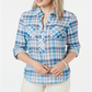 Camisa xadrez feminina Tommy Hilfiger com zíper e estampa popover, azul, tamanho P