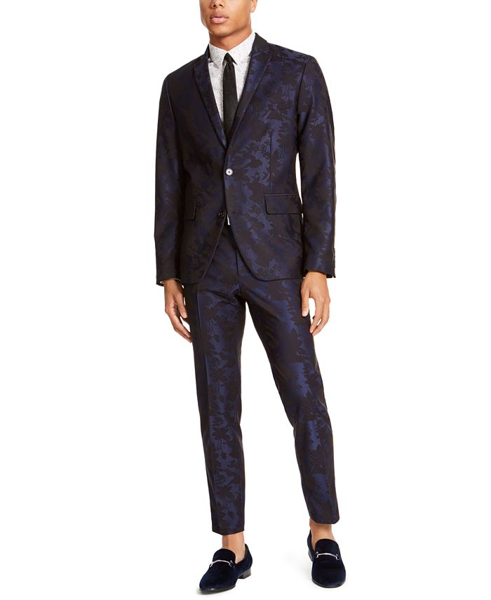 Blazer masculino grande e alto com jacquard elástico e floral, azul, tamanho 4XLT, da INC International Concepts