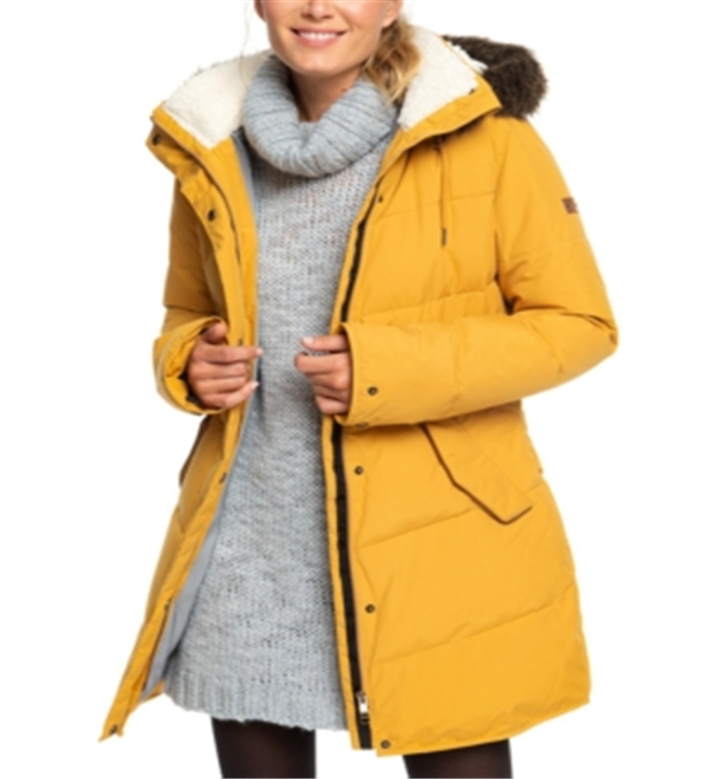 Casaco acolchoado com capuz e acabamento em pele sintética Roxy Junior's Ellie, amarelo, tamanho pequeno