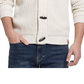 Cardigan masculino vintage à prova de intempéries com gola xale e tricô, azul, tamanho médio