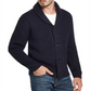 Cardigan masculino vintage à prova de intempéries com gola xale e tricô, azul, tamanho médio