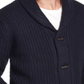 Cardigan masculino vintage à prova de intempéries com gola xale e tricô, azul, tamanho médio