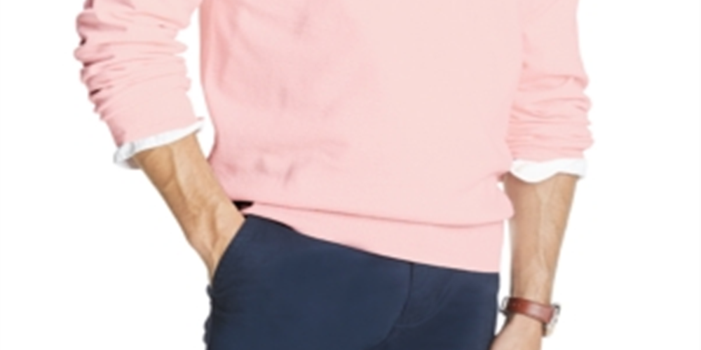 Suéter Tommy Hilfiger Signature Masculino Regular Fit com Decote em V e Manga Longa Rosa Tamanho G