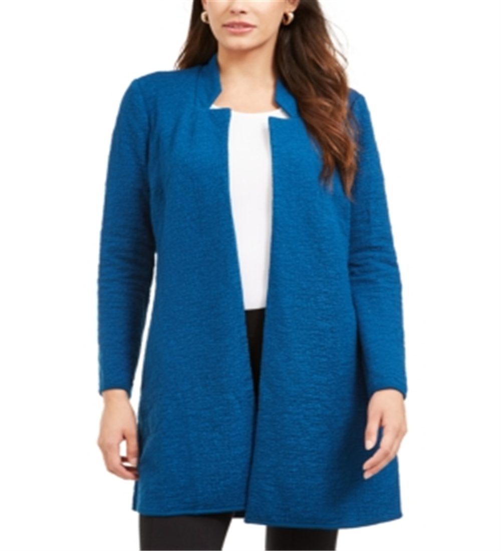 Jaqueta longa feminina Alfani com frente aberta, azul, tamanho grande
