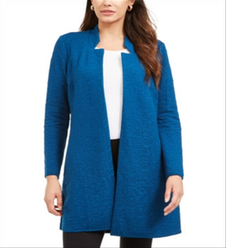 Jaqueta longa feminina Alfani com frente aberta, azul, tamanho grande