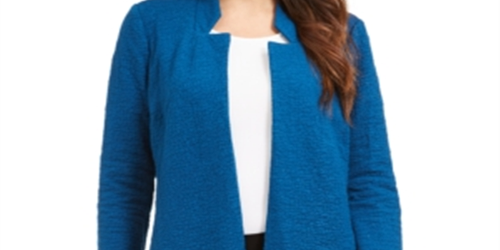 Jaqueta longa feminina Alfani com frente aberta, azul, tamanho grande