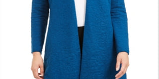 Jaqueta longa feminina Alfani com frente aberta, azul, tamanho grande