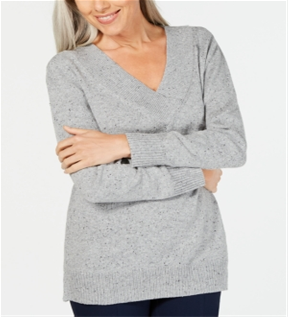 Karen Scott Suéter Feminino Gola V Manga Longa Cinza Tamanho XS