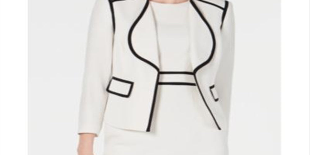 Blazer feminino Kasper com lapela em asa e acabamento contrastante, branco, tamanho 8