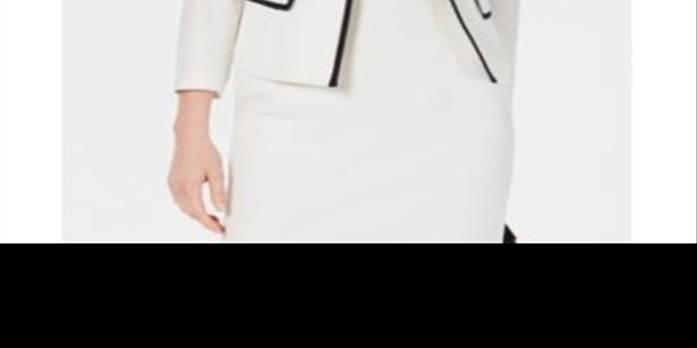 Blazer feminino Kasper com lapela em asa e acabamento contrastante, branco, tamanho 8