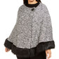 JM Collection Poncho feminino plus size com acabamento em pele sintética, preto, tamanho 0X/1X