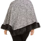 JM Collection Poncho feminino plus size com acabamento em pele sintética, preto, tamanho 0X/1X