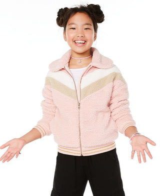 Epic Threads Big Girl's Chevron Stripe Teddy Jacket Pink Size XL