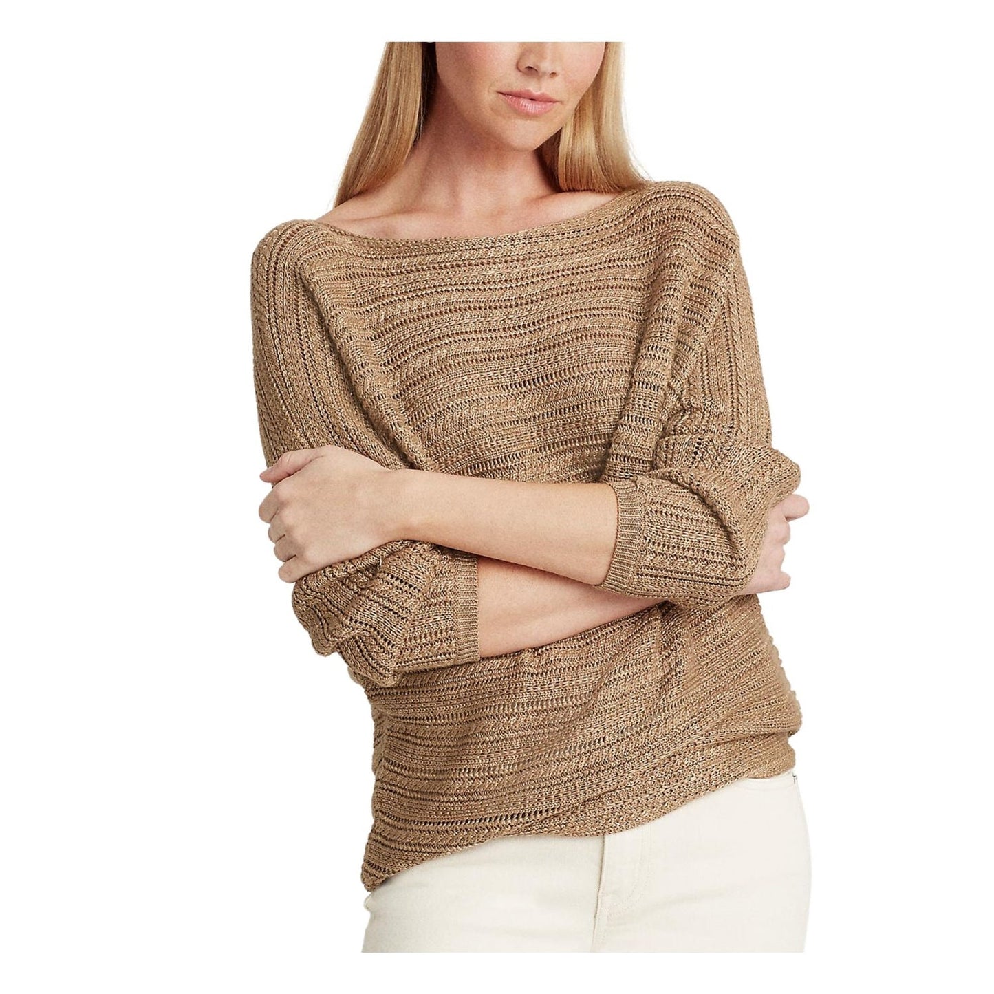 Suéter Ralph Lauren Feminino Manga 3/4 Gola Canoa Bege Tamanho XXG