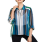 Camisa feminina com botões e listras verticais Petite da INC International Concepts, verde, tamanho Petite S