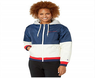 Champion Pulôver Feminino com Capuz e Manga Longa e Zíper em Quarto Azul Tamanho Médio