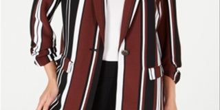 Jaqueta Alfani Feminina Listrada Manga Franzida Topper - Marrom Tamanho G