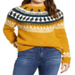 Suéter feminino Lucky Brand com estampa de manga comprida e gola redonda, amarelo, tamanho médio
