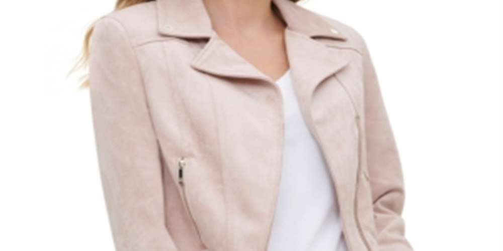 Jaqueta de motociclista feminina Tommy Hilfiger de camurça sintética rosa tamanho 14