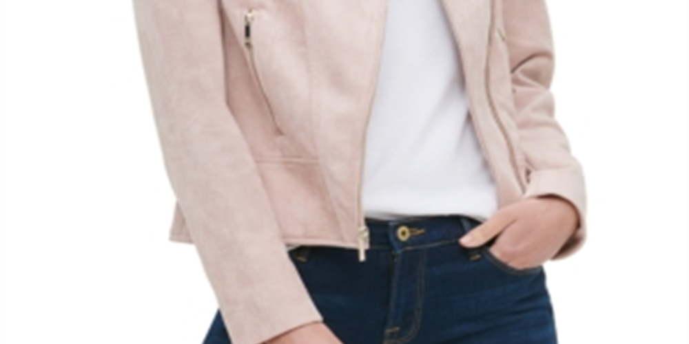 Jaqueta de motociclista feminina Tommy Hilfiger de camurça sintética rosa tamanho 14