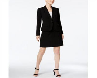Anne Klein Coleção Executiva Feminina Terno com Saia evasê e Botão Único Preto Tamanho 14